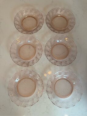💗 Vintage Kig Pressed Glass.Pink Grape Harvest. 6 Pasta / Soup / Salad bowl